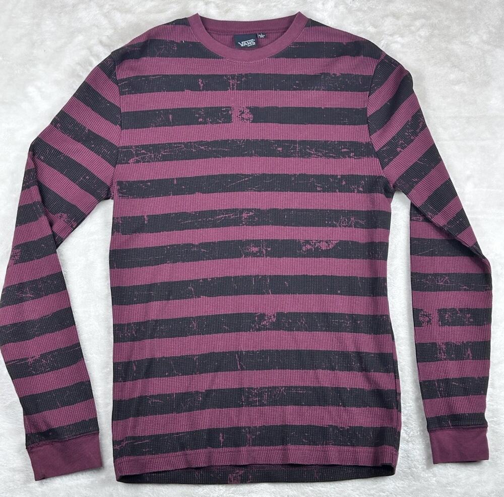Vans Off The Wall Thermal Shirt Men’s Sz L Red Stripes Waffle Knit Skateboard